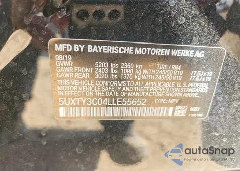 2020 BMW X3 Sdrive30I z USA, uszkodzony, nr VIN 5UXTY3C04LLE55652